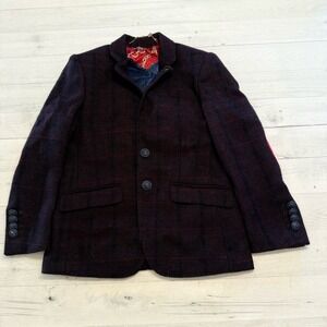 Elie Balleh‎ boys navy red Plaid Blazer Jacket size 8